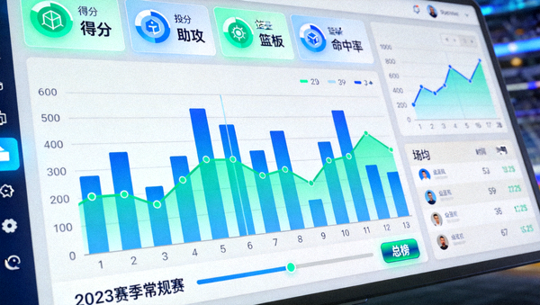体育数据可视化屏幕展示的统计指标与趋势图表