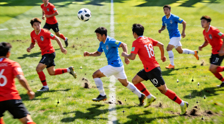 足球联赛焦点战中双方球员在中场争夺球权的画面